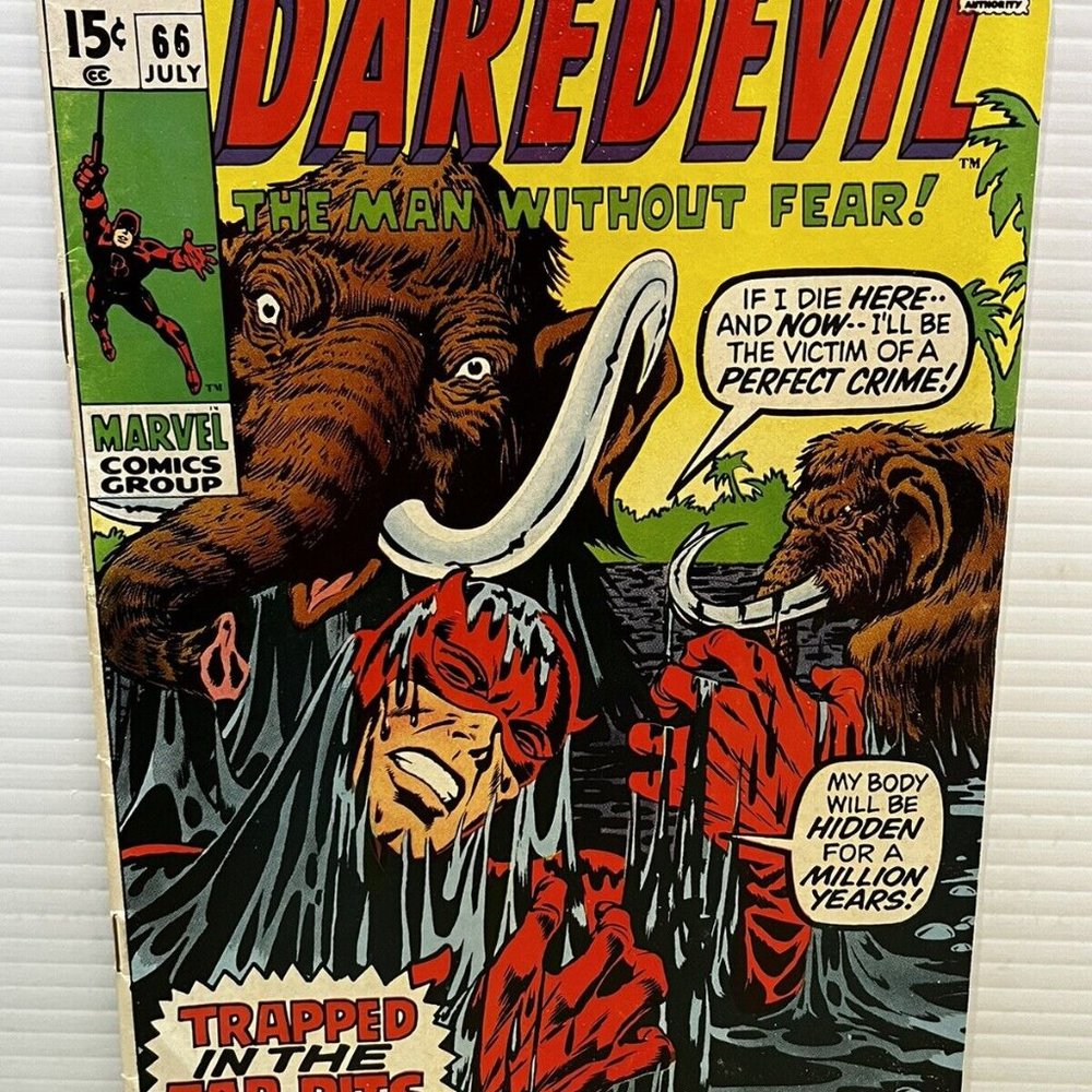 1970 High Grade #66 Daredevil Comic Le Brea Tar Pits Of Death! Marvel Very Fine!